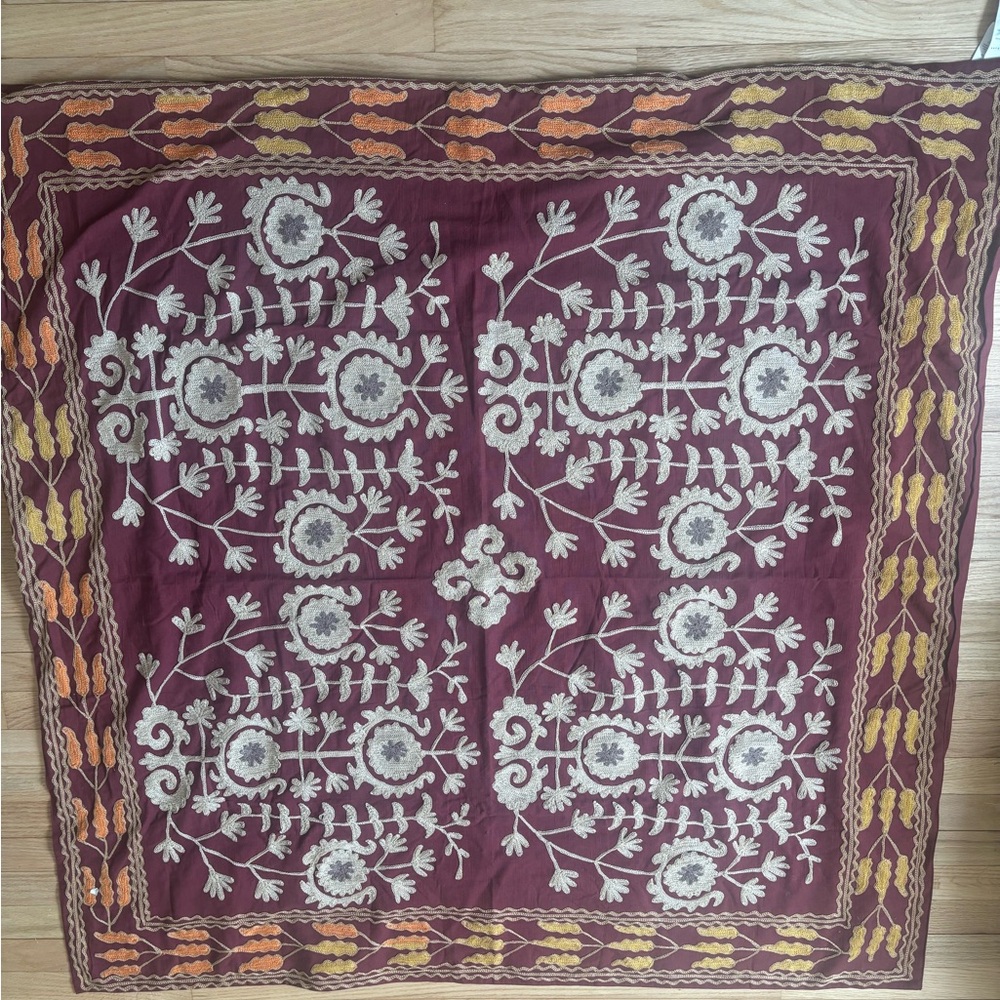 Pottery Barn Burgundy Throw with Gold Embroidered Accent